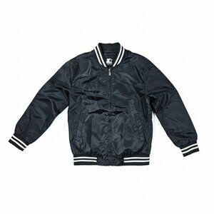 Starter Black Label Mens Black Zip Up Lightweight Satin Bomber Jacket Size Small